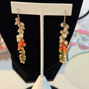 Gold and Orange Beaded Dangle Earrings